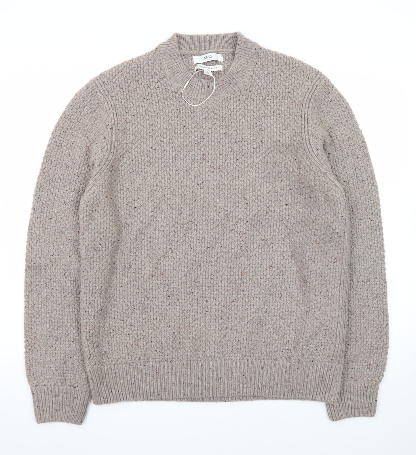 Marks and Spencer Men’s Beige Lambswool Blend Chunky Knit Jumper L