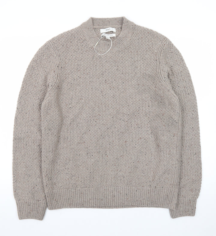 Marks and Spencer Men’s Beige Lambswool Blend Chunky Knit Jumper L