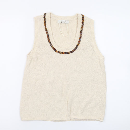 Marks and Spencer Women Beige XS Knit Beaded Vest Jumper