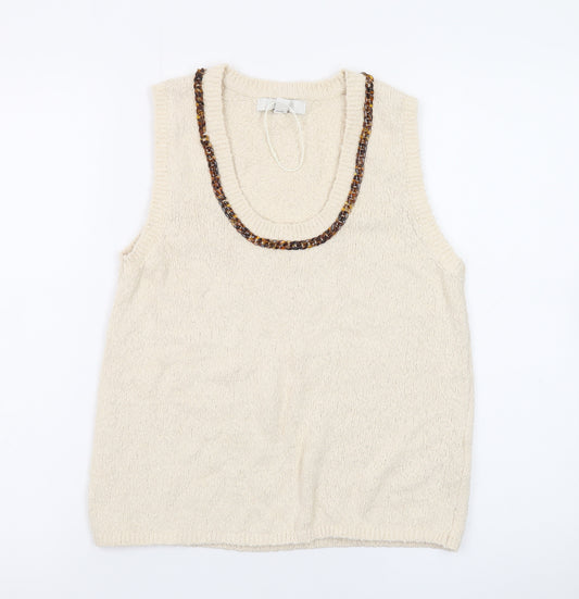 Marks and Spencer Women Beige XS Knit Beaded Vest Jumper