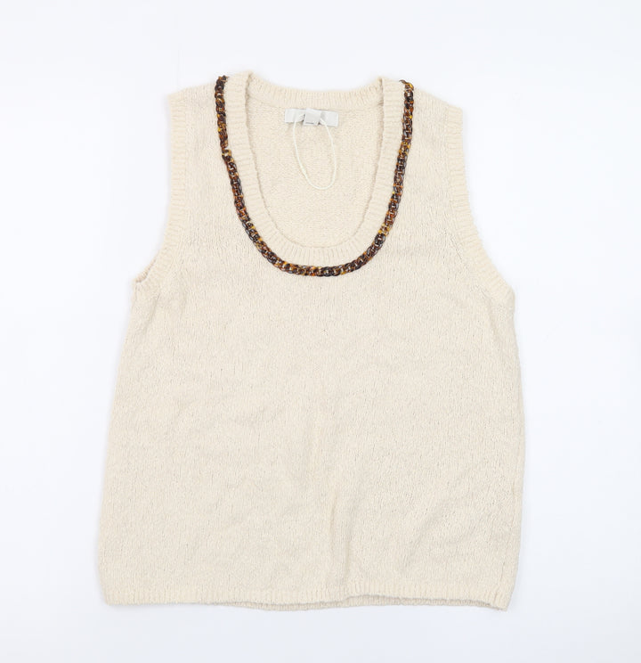 Marks and Spencer Women Beige XS Knit Beaded Vest Jumper