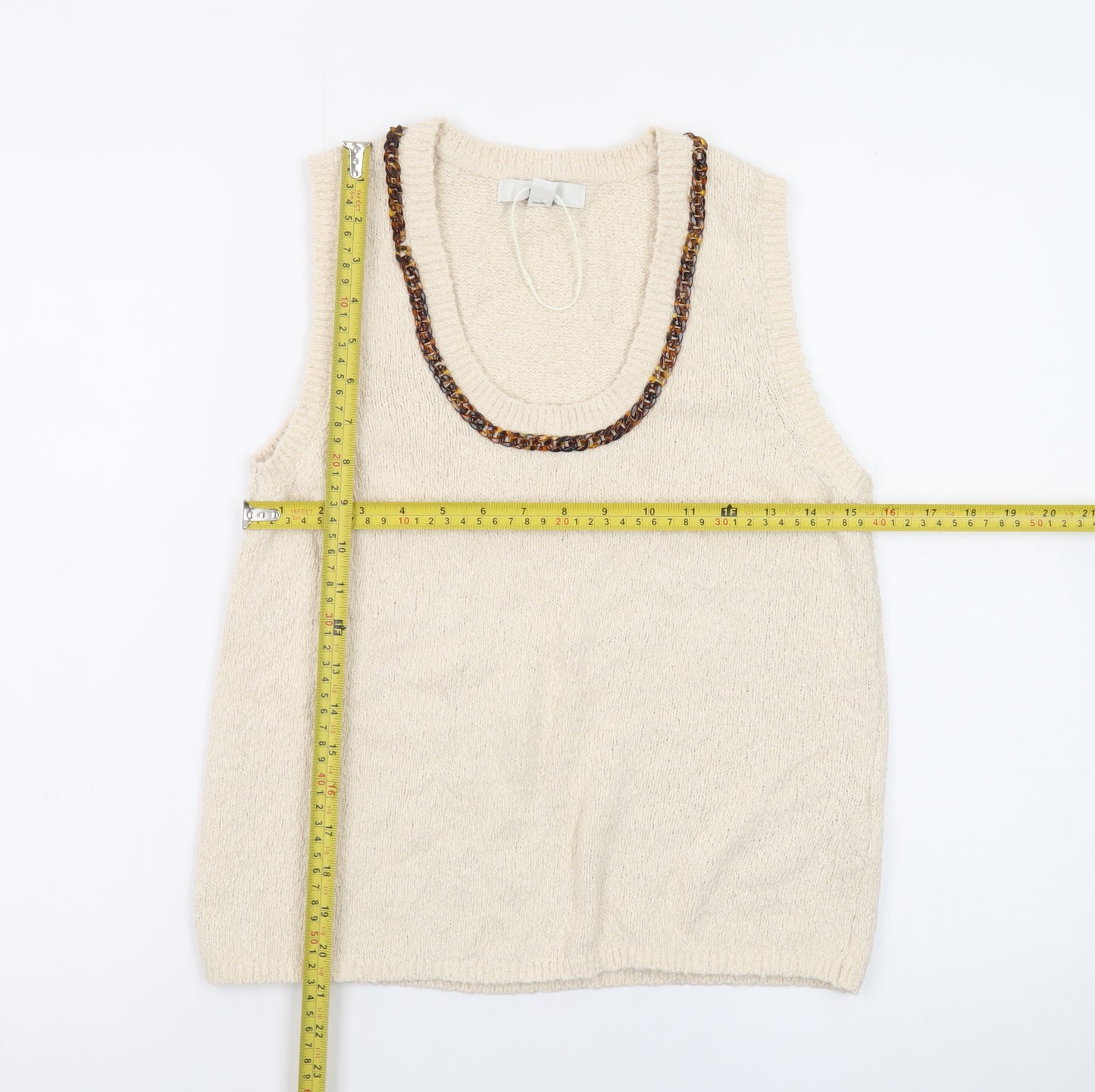 Marks and Spencer Women Beige XS Knit Beaded Vest Jumper