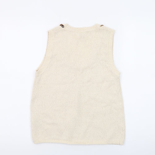 Marks and Spencer Women Beige XS Knit Beaded Vest Jumper