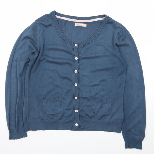 Brakeburn Women's Blue V-Neck Cotton Blend Long Sleeve Cardigan Size 16