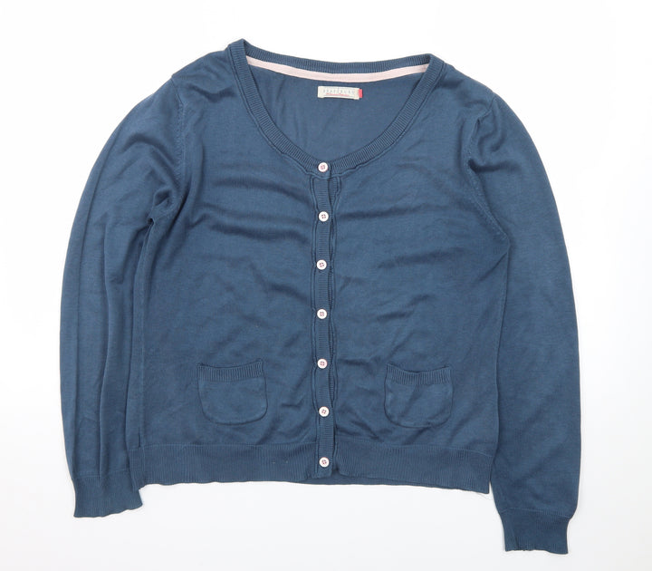 Brakeburn Women's Blue V-Neck Cotton Blend Long Sleeve Cardigan Size 16