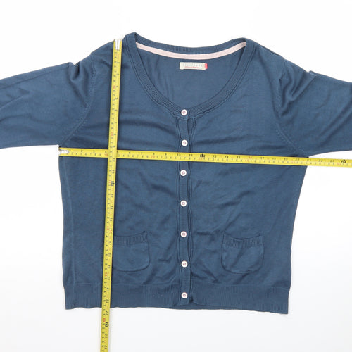 Brakeburn Women's Blue V-Neck Cotton Blend Long Sleeve Cardigan Size 16