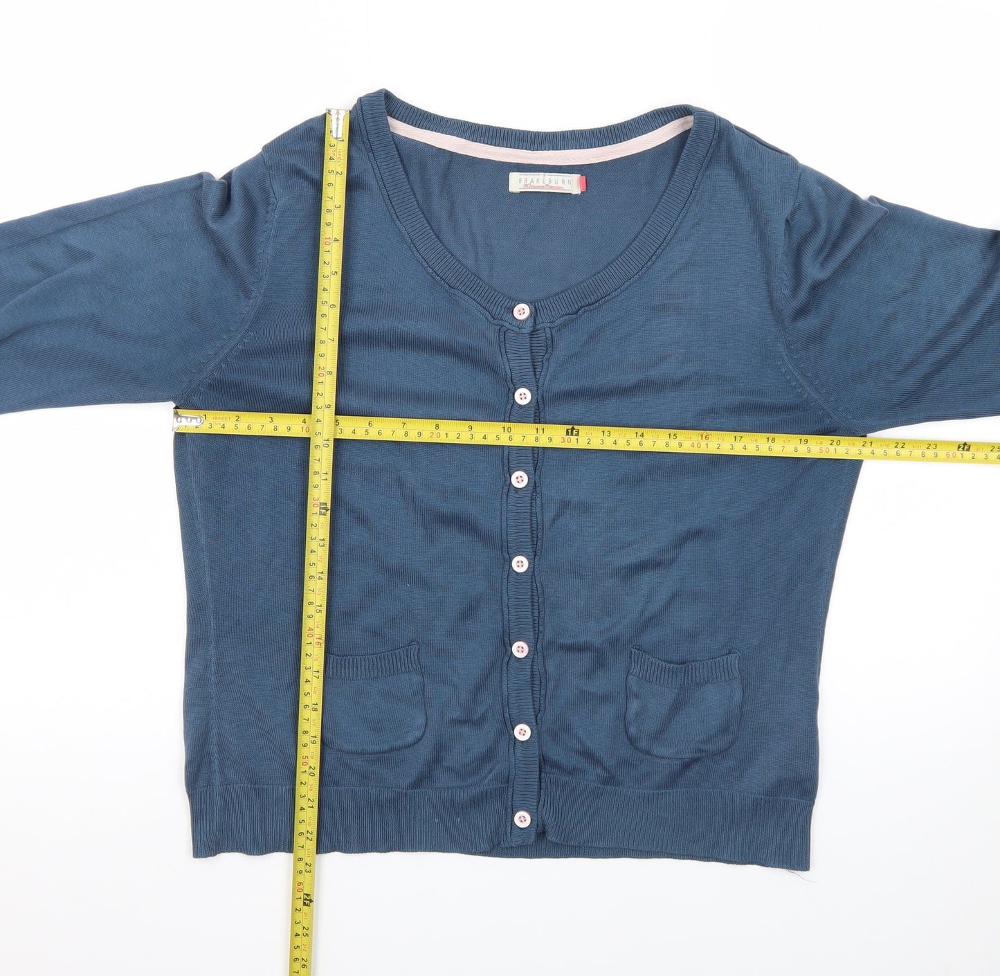 Brakeburn Women's Blue V-Neck Cotton Blend Long Sleeve Cardigan Size 16