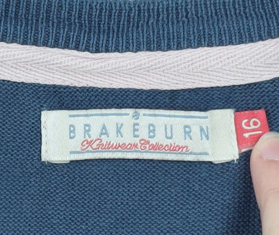 Brakeburn Women's Blue V-Neck Cotton Blend Long Sleeve Cardigan Size 16