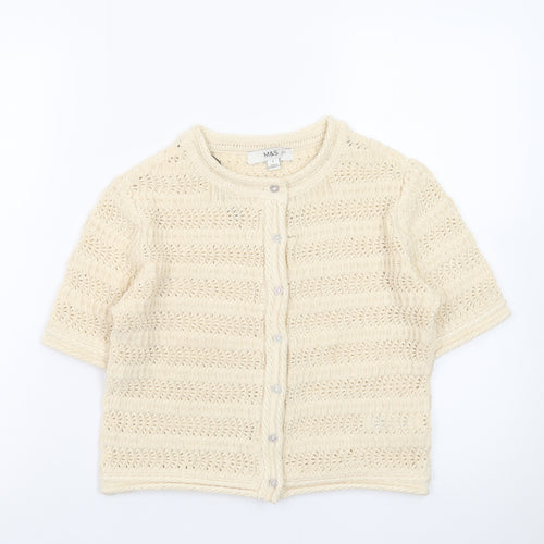 Marks and Spencer Women Ivory Crochet Short Sleeve Cardigan Size S