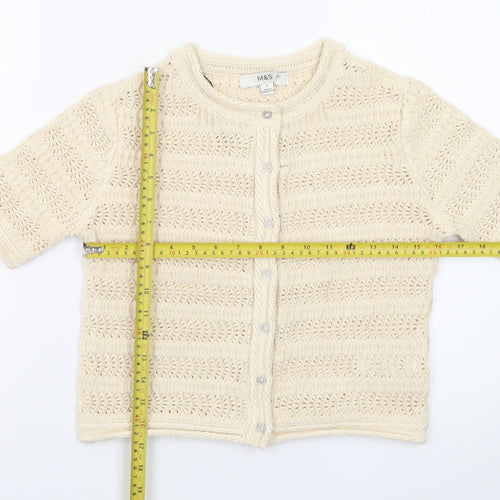 Marks and Spencer Women Ivory Crochet Short Sleeve Cardigan Size S