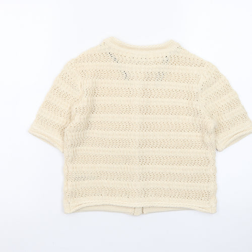 Marks and Spencer Women Ivory Crochet Short Sleeve Cardigan Size S