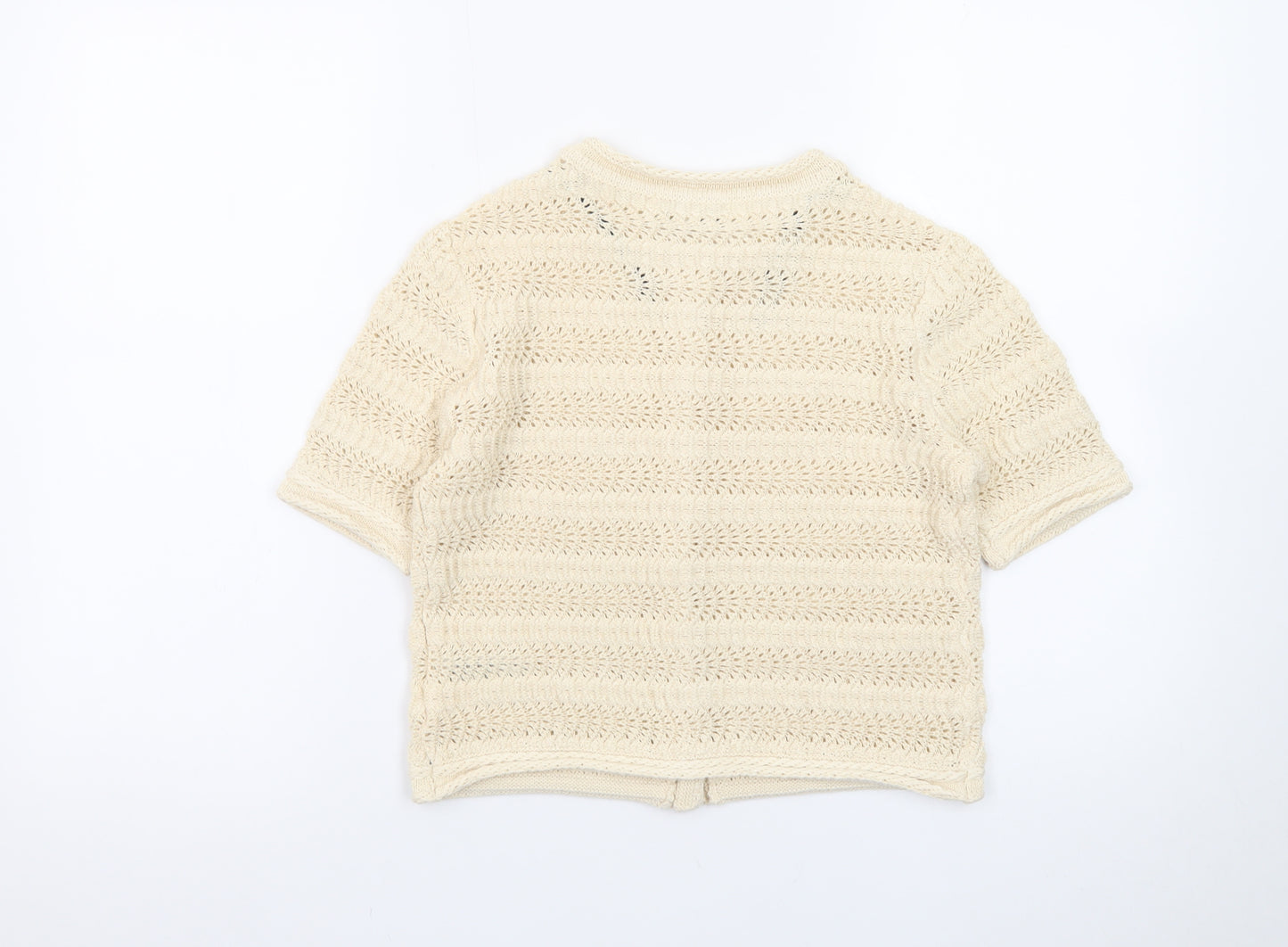 Marks and Spencer Women Ivory Crochet Short Sleeve Cardigan Size S