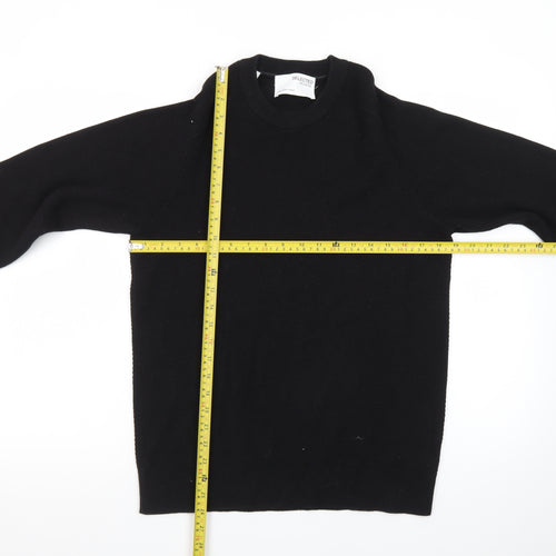 Selected Homme Men's Black Cotton Crew Neck Pullover Jumper Size M