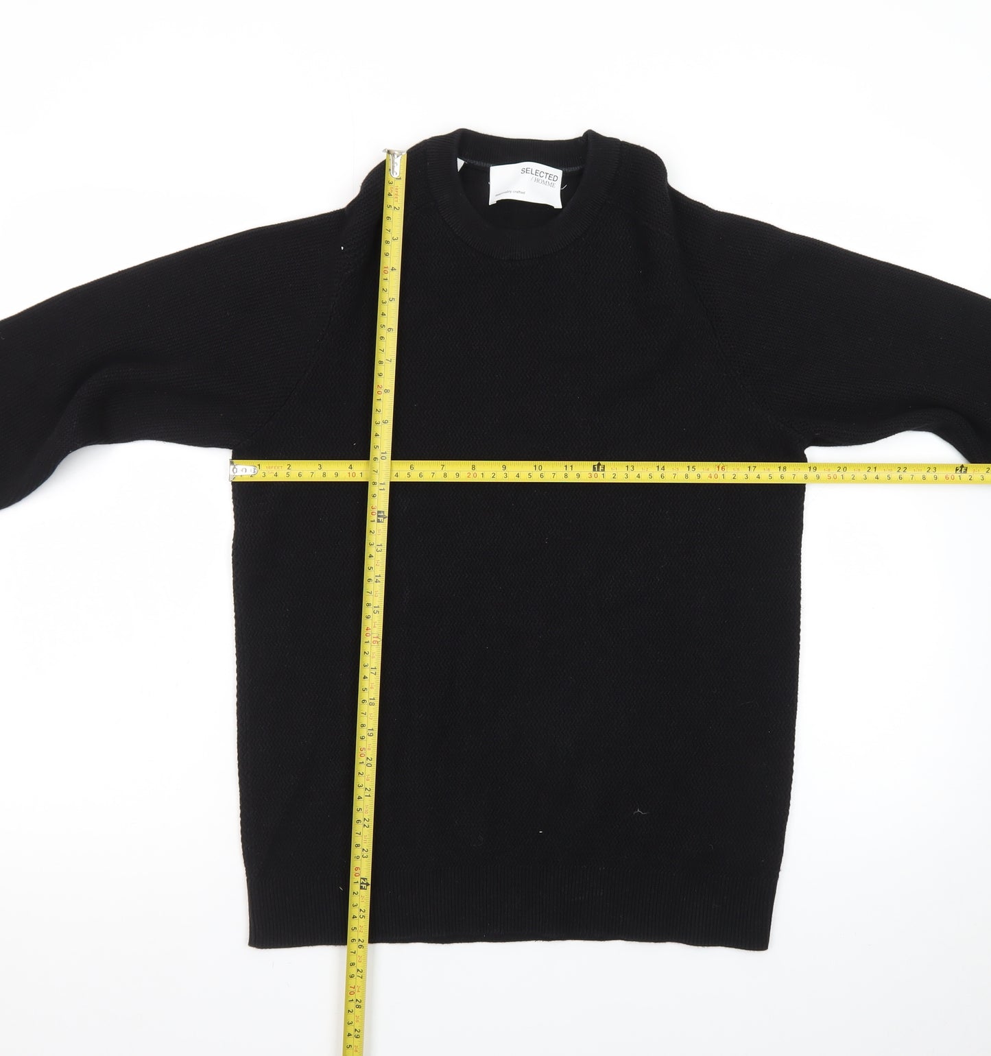 Selected Homme Men's Black Cotton Crew Neck Pullover Jumper Size M