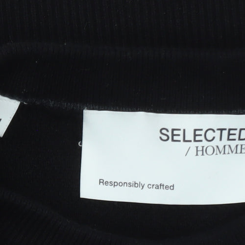 Selected Homme Men's Black Cotton Crew Neck Pullover Jumper Size M