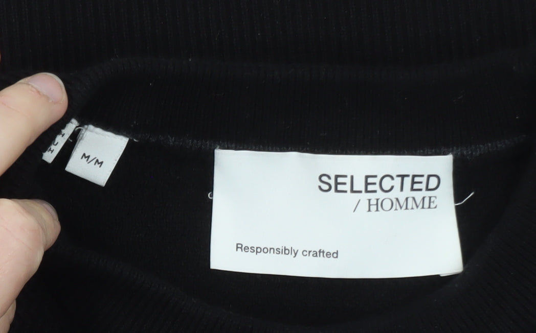Selected Homme Men's Black Cotton Crew Neck Pullover Jumper Size M