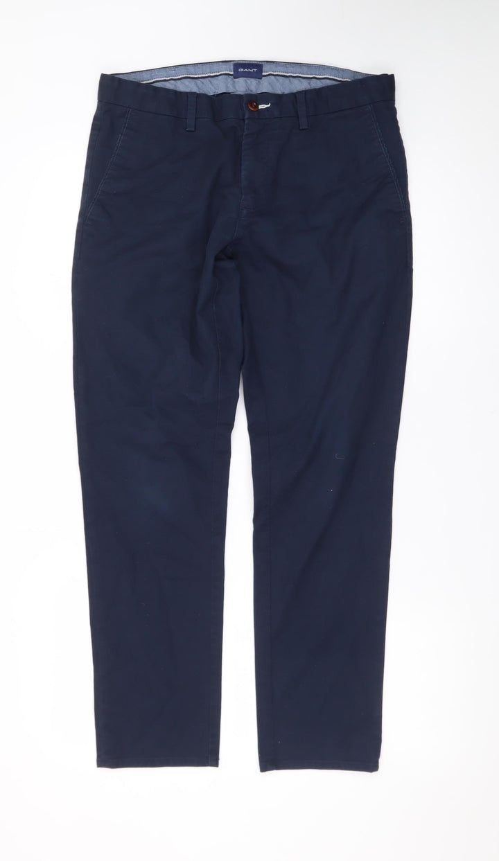 GANT Men's Blue Chino Trousers W32 L30 Regular Fit Smart Casual