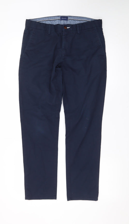 GANT Men's Blue Chino Trousers W32 L30 Regular Fit Smart Casual
