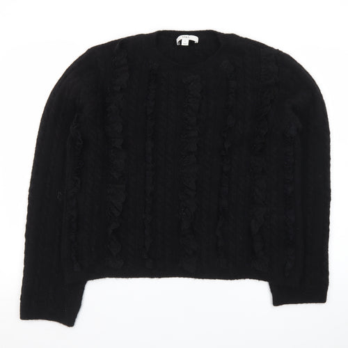 Marks and Spencer Women’s Black Cable-Knit Ruffle Jumper M