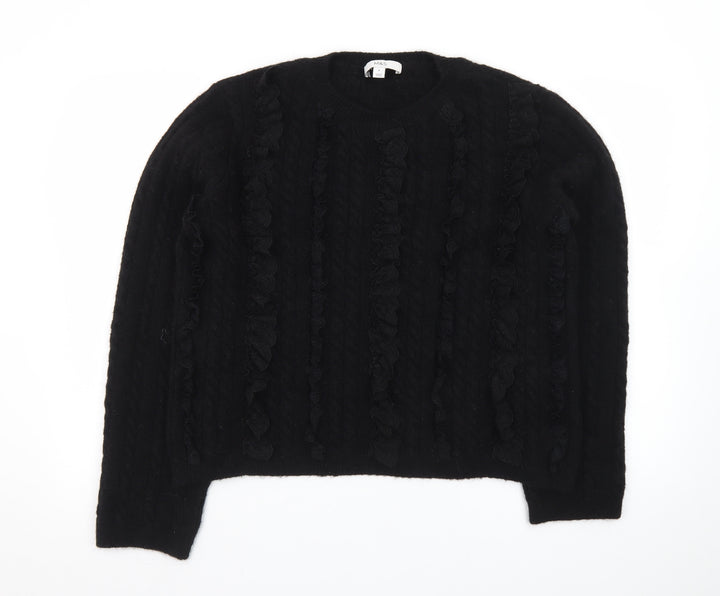 Marks and Spencer Women’s Black Cable-Knit Ruffle Jumper M