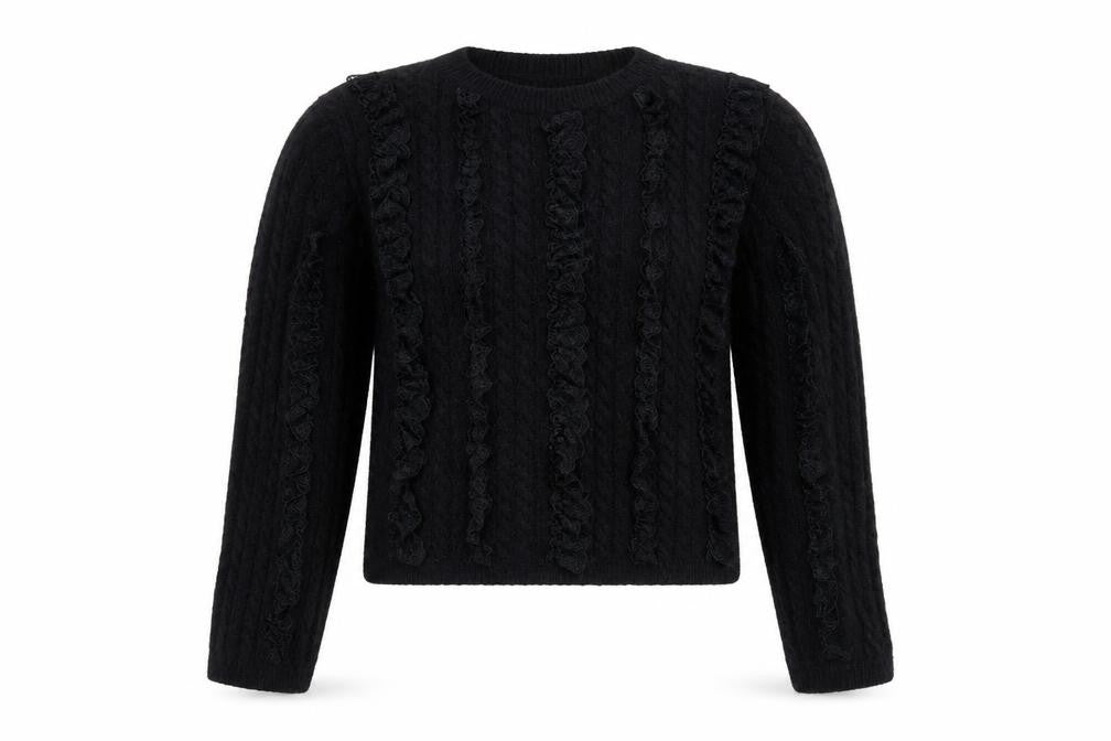 Front view of Marks & Spencer Women’s Black Cable-Knit Ruffle Jumper M