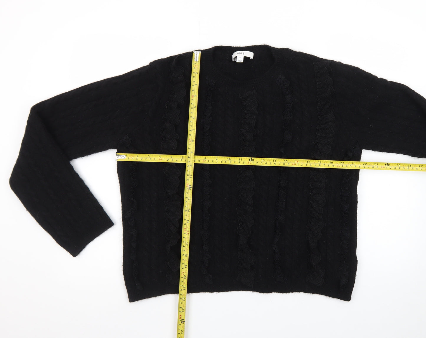 Marks and Spencer Women’s Black Cable-Knit Ruffle Jumper M