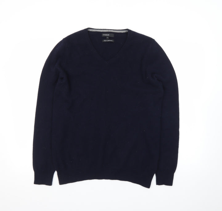 Marks and Spencer Autograph Men's Navy Cashmere V-Neck Jumper Size S