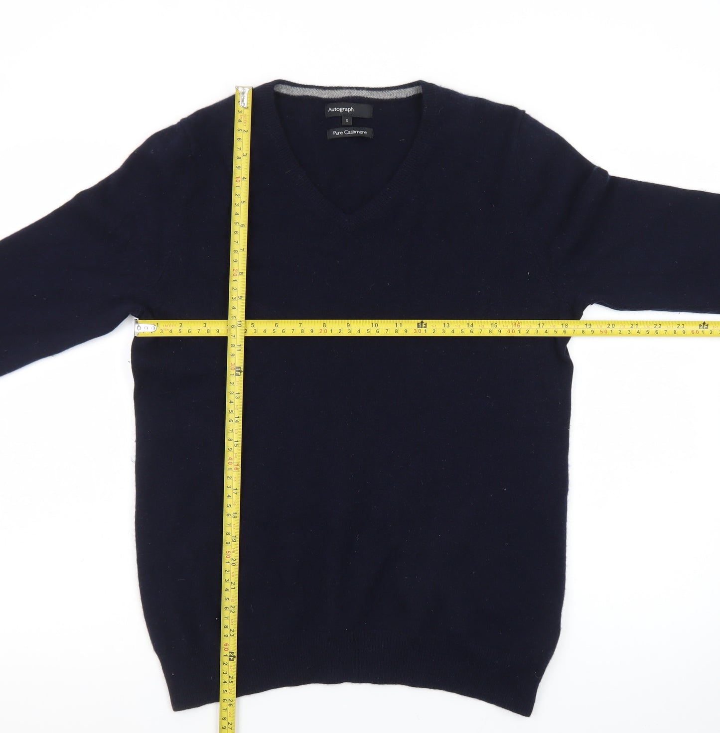 Marks and Spencer Autograph Men's Navy Cashmere V-Neck Jumper Size S