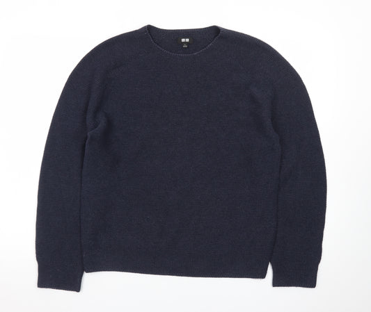 Uniqlo Men Blue Wool Crew Neck Jumper S Regular Fit