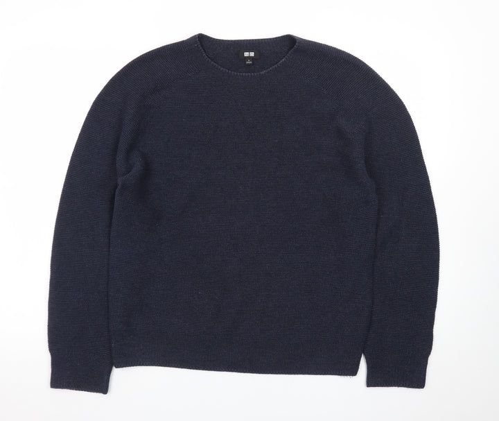 Uniqlo Men Blue Wool Crew Neck Jumper S Regular Fit