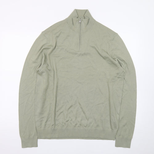 Marks and Spencer Men’s Green Merino Wool Half Zip Jumper L