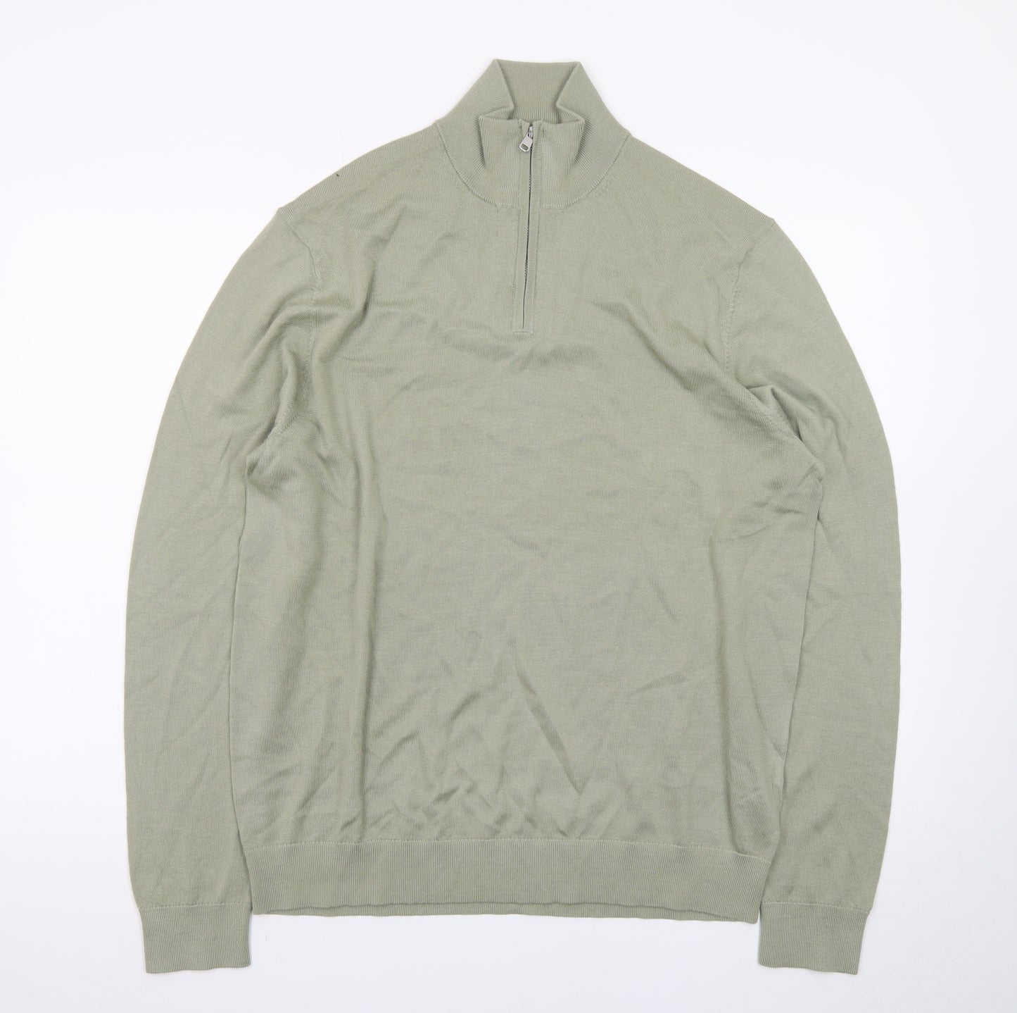 Marks and Spencer Men’s Green Merino Wool Half Zip Jumper L