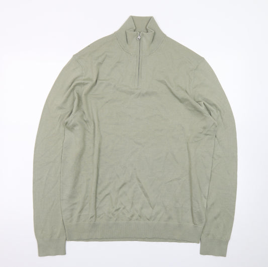 Marks and Spencer Men’s Green Merino Wool Half Zip Jumper L
