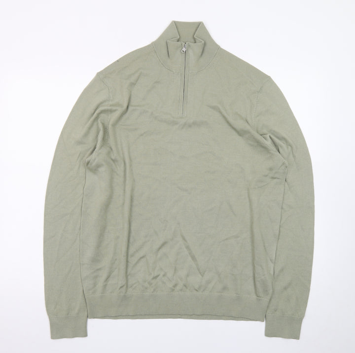 Marks and Spencer Men’s Green Merino Wool Half Zip Jumper L