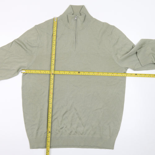 Marks and Spencer Men’s Green Merino Wool Half Zip Jumper L