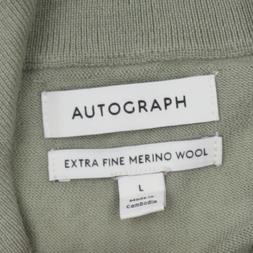 Marks and Spencer Men’s Green Merino Wool Half Zip Jumper L