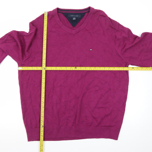 Tommy Hilfiger Men's Purple V-Neck Cotton Knit Jumper XL