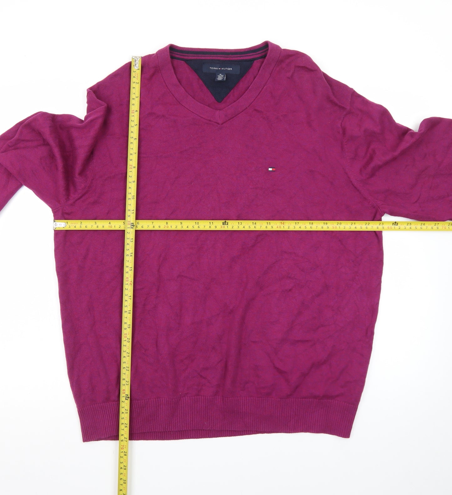 Tommy Hilfiger Men's Purple V-Neck Cotton Knit Jumper XL