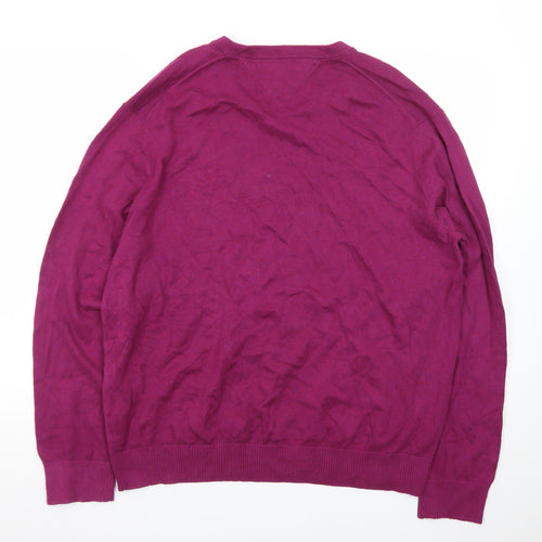 Tommy Hilfiger Men's Purple V-Neck Cotton Knit Jumper XL