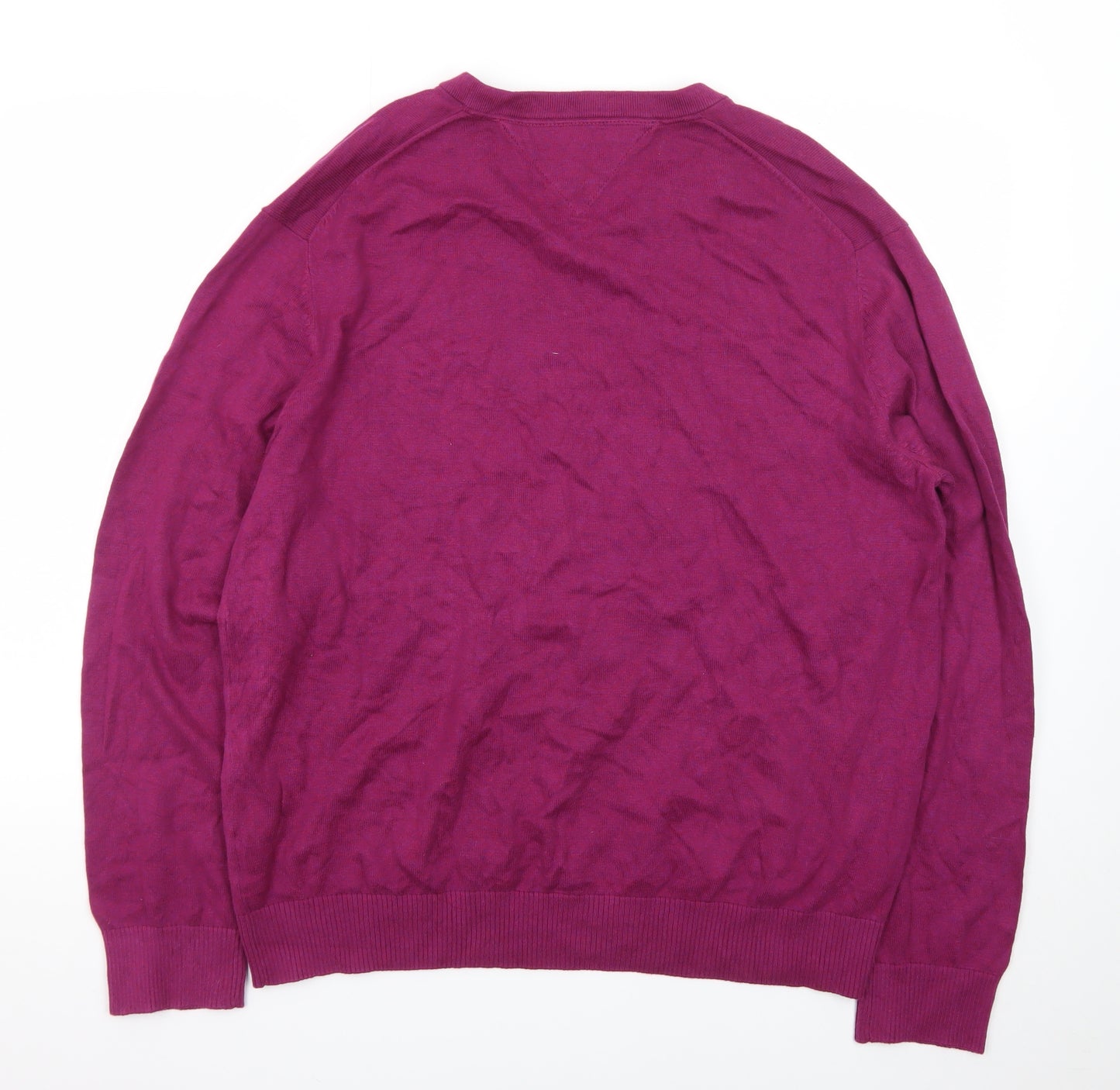 Tommy Hilfiger Men's Purple V-Neck Cotton Knit Jumper XL
