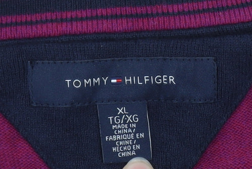 Tommy Hilfiger Men's Purple V-Neck Cotton Knit Jumper XL