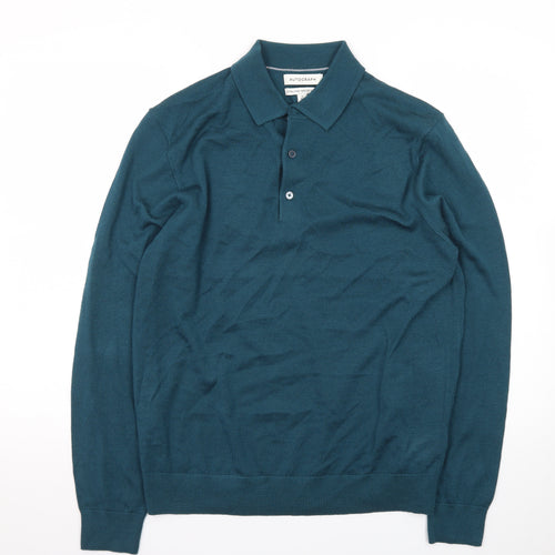 Marks and Spencer Men’s Green Merino Wool Collared Henley Jumper M