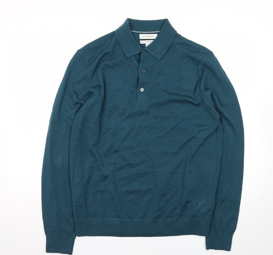 Marks and Spencer Men’s Green Merino Wool Collared Henley Jumper M