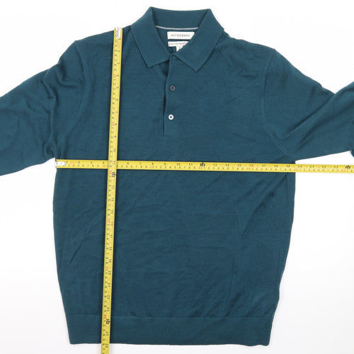 Marks and Spencer Men’s Green Merino Wool Collared Henley Jumper M