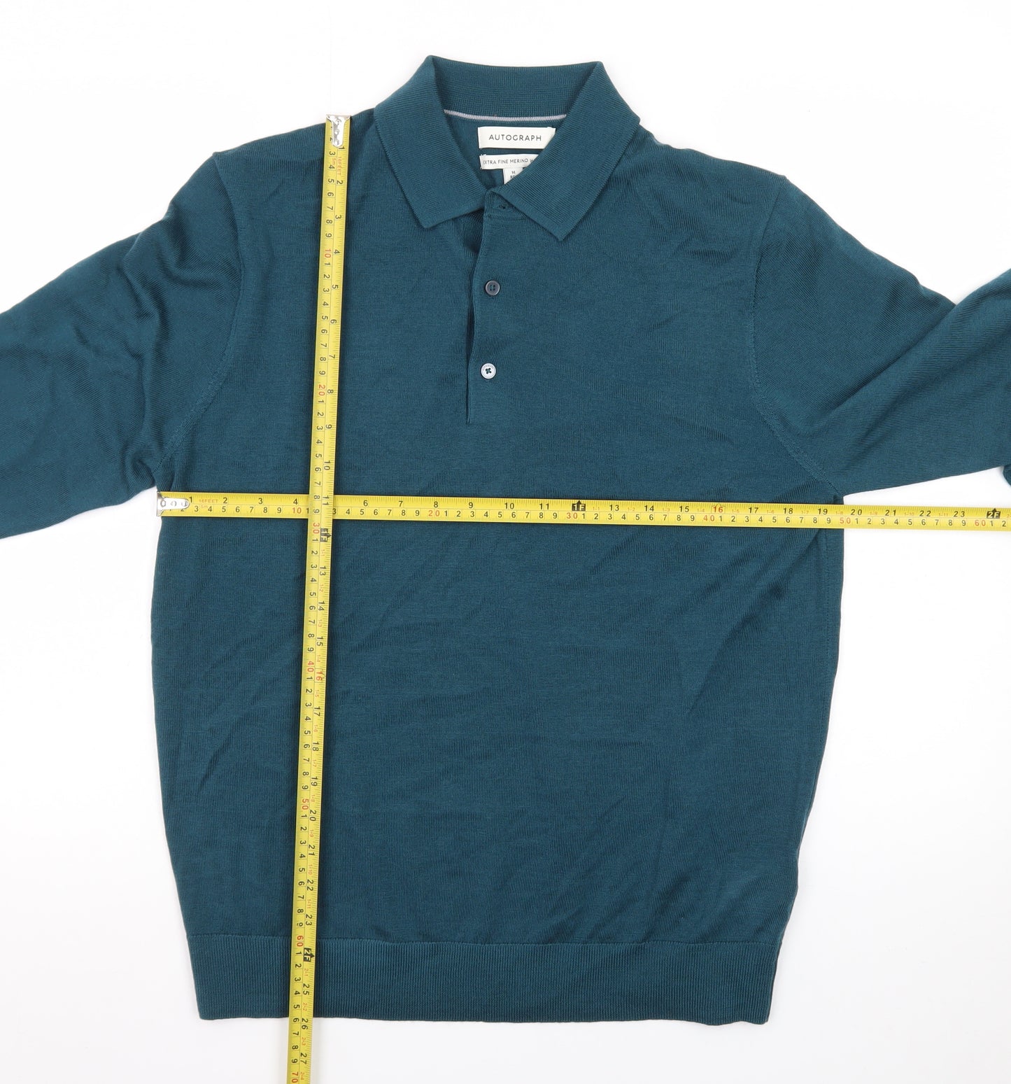 Marks and Spencer Men’s Green Merino Wool Collared Henley Jumper M