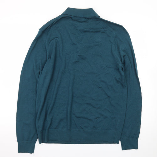 Marks and Spencer Men’s Green Merino Wool Collared Henley Jumper M