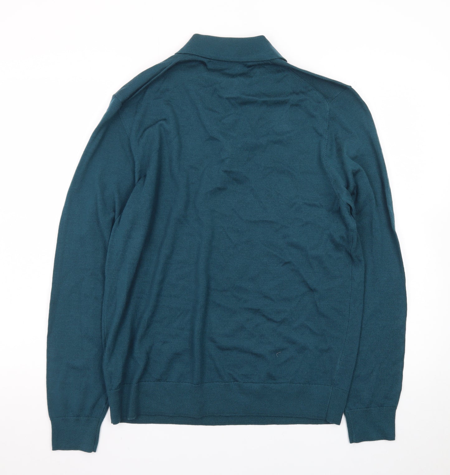 Marks and Spencer Men’s Green Merino Wool Collared Henley Jumper M