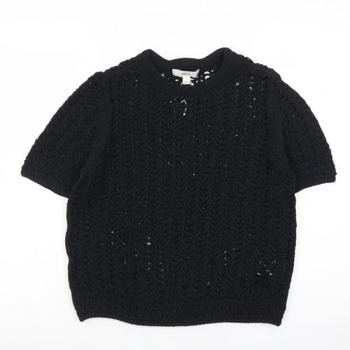 Marks and Spencer Women's Black Open-Knit Short Sleeve Pullover Jumper Size M