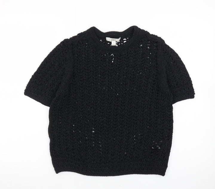 Marks and Spencer Women's Black Open-Knit Short Sleeve Pullover Jumper Size M
