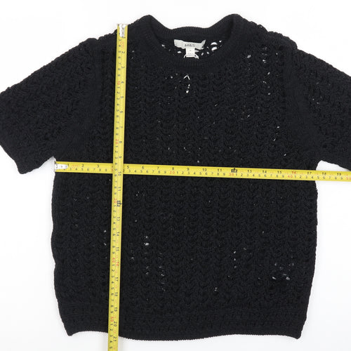 Marks and Spencer Women's Black Open-Knit Short Sleeve Pullover Jumper Size M